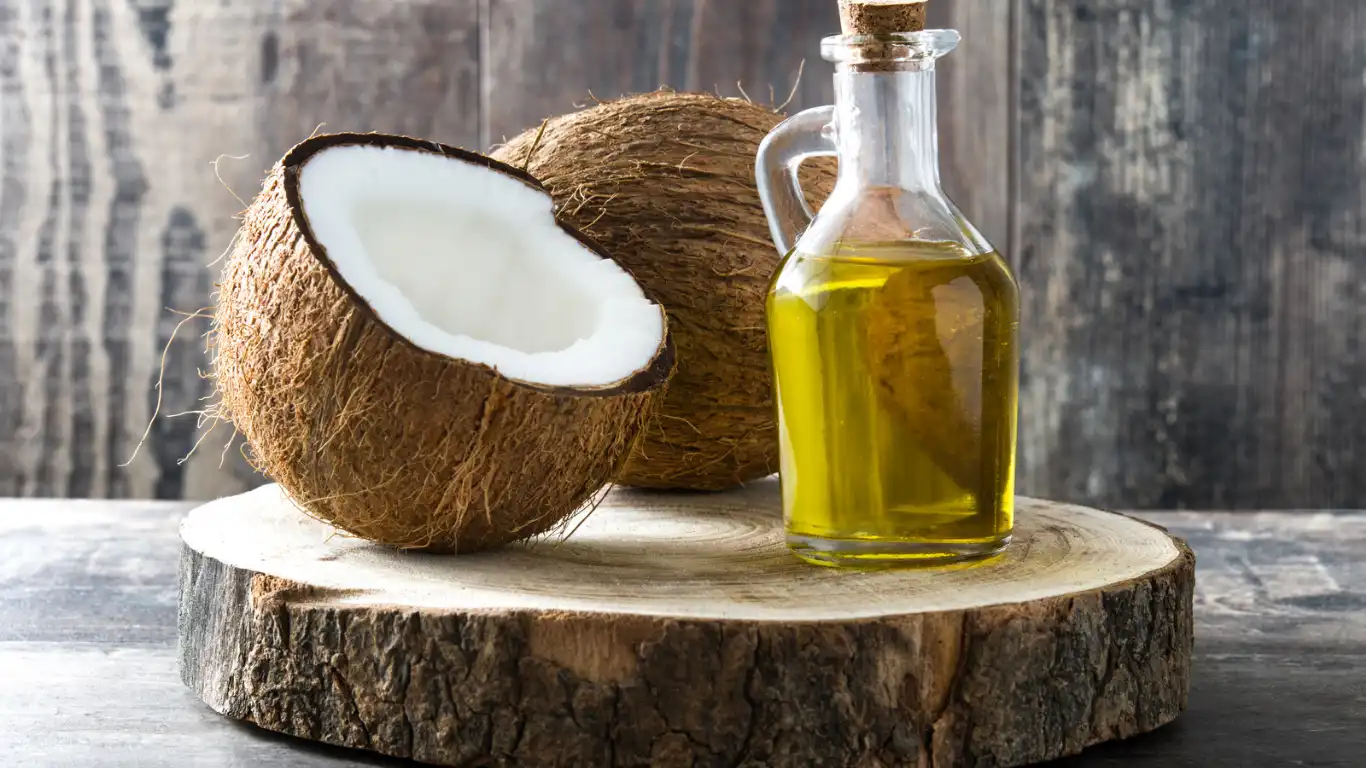 Coconut Oil on wooden background